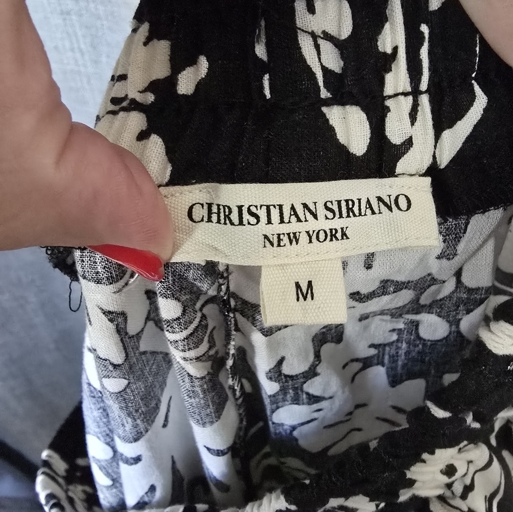 Christian Siriano Wide Leg Linen Elastic Waist Pants Black/White Floral Size M - Picture 5 of 6